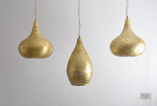 Handcrafted brass cluster pendant with three Moroccan lamps