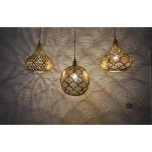 Moroccan brass 3-light kitchen island lamp with rustic boho style