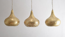 Handcrafted Moroccan brass ceiling fixture with three pendants
