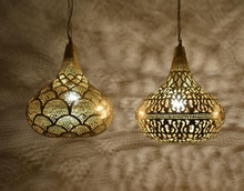 Handmade Moroccan brass pendant cluster ceiling fixture