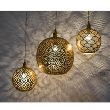 Set of 3 Moroccan brass pendant lights for kitchen island
