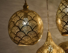 Elegant Moroccan brass 9-light ceiling chandelier fixture