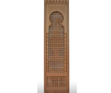 Arched mashrabiya door — solid wood grain and finish detail