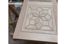 Custom star marquetry wood door — hand-carved Egyptian mashrabiya woodwork