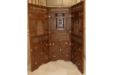 Mashrabiya room divider — full view of the handcrafted wooden panel