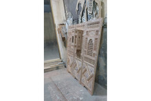 Arched niche cabinet — solid wood grain and finish detail