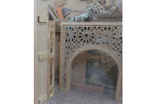 Carved console table with arch mirror in hand-cut solid wood