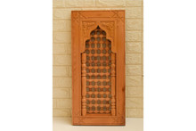 Mashrabiya lattice cabinet doors — full view of the handcrafted wooden panel