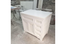 White mashrabiya nightstand in hand-cut solid wood