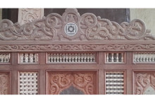 Custom hand-carved wood chairs and majlis bench — hand-carved Egyptian mashrabiya woodwork