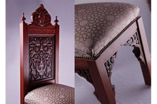 Hand-carved wood chairs and majlis bench handcrafted in solid wood