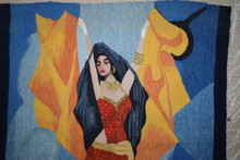 Vintage Handwoven Egyptian Tapestry Wall Hanging 3.4 FT Folk Art Textile Decor