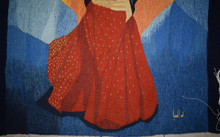 Vintage Handwoven Egyptian Tapestry Wall Hanging 3.4 FT Folk Art Textile Decor