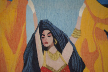 Vintage Handwoven Egyptian Tapestry Wall Hanging 3.4 FT Folk Art Textile Decor