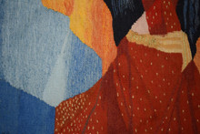 Vintage Handwoven Egyptian Tapestry Wall Hanging 3.4 FT Folk Art Textile Decor