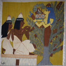 Ancient Egyptian Tree Goddess — handwoven Egyptian wool tapestry, 4.9 ft