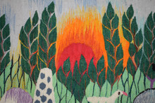 4.5 FT Egyptian Wall Hanging Tapestry -  Sunset Village Handwoven Kilim Art
