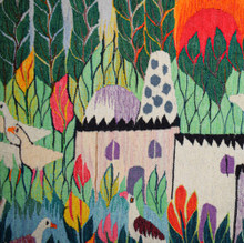 4.5 FT Egyptian Wall Hanging Tapestry -  Sunset Village Handwoven Kilim Art