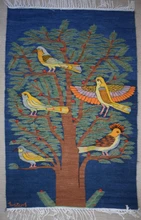 5.2 FT Handwoven Egyptian Tapestry - Blue Tree of Life Bird Wall Hanging Kilim