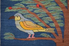 5.2 FT Handwoven Egyptian Tapestry - Blue Tree of Life Bird Wall Hanging Kilim