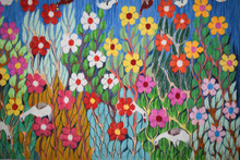 4.0 FT Handwoven Floral Tapestry Wall Hanging - Egyptian Kilim - Botanical Blue Bird Art Rug
