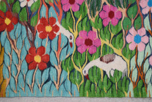 4.0 FT Handwoven Floral Tapestry Wall Hanging - Egyptian Kilim - Botanical Blue Bird Art Rug