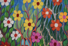 4.0 FT Handwoven Floral Tapestry Wall Hanging - Egyptian Kilim - Botanical Blue Bird Art Rug