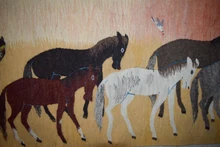 7.2 FT Handwoven Wall Hanging Runner Tapestry Egyptian Kilim Horses Pyramids Art