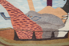 4.9 FT Noahs Ark Animal Boat - Handwoven Tapestry - Egyptian Kilim Wall Hanging Art