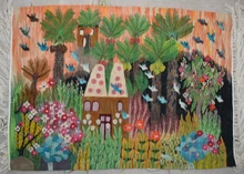 4.0 FT Handwoven Tapestry Egyptian Kilim Wall Hanging Desert Village Oasis Art