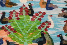 3.5 FT Handwoven Wall Hanging Tapestry - Egyptian Kilim -  River Oasis Duck Fish Art