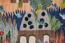 3.7 FT Handwoven Wall Hanging Egyptian Kilim Tapestry - Palm Tree Village Oasis Bird Art