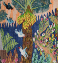 3.7 FT Handwoven Wall Hanging Egyptian Kilim Tapestry - Palm Tree Village Oasis Bird Art