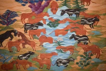 5.5 FT Handwoven Tapestry - Wall Hanging Egyptian Kilim -  Blue Tree Animal River Scene Art