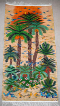 5.7 FT Handwoven Wall Hanging Egyptian Kilim Tapestry Palm Tree Sunset Bird Nature Art