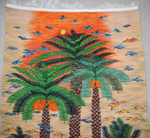 5.7 FT Handwoven Wall Hanging Egyptian Kilim Tapestry Palm Tree Sunset Bird Nature Art