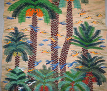 5.7 FT Handwoven Wall Hanging Egyptian Kilim Tapestry Palm Tree Sunset Bird Nature Art