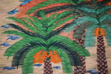 5.7 FT Handwoven Wall Hanging Egyptian Kilim Tapestry Palm Tree Sunset Bird Nature Art