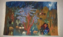 5.2 FT Night Village Wall Hanging Handwoven Egyptian Kilim Tapestry