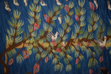 3.7 FT Handwoven Egyptian Kilim Tapestry , Tree Harvest Village Wall Hanging Scene
