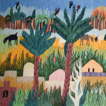 4.9ft Handwoven Oasis Village Tapestry - Egyptian Wall  Hanging - Folk Art Rug