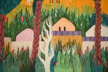 4.9ft Handwoven Oasis Village Tapestry - Egyptian Wall  Hanging - Folk Art Rug
