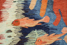 4.5 FT Egyptian Folk Art Tapestry - Handwoven Underwater Fish Wall Hanging Rug