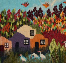 4.4 FT Egyptian Village Folk Art Tapestry - Handwoven Rural Scene Wall Hanging Kilim Rug