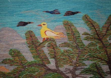 5.8 FT Large Egyptian Folk Art Tapestry - Handwoven Tree & Birds Wall Hanging - Colorful Nature Scene