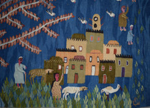 5.1 FT Handwoven Tapestry Wall Art-Egyptian Wool Hanging Kilim Folk Village Life