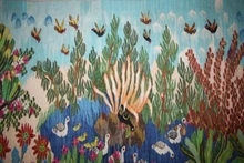 6.8 FT Handwoven Egyptian Kilim Rug Wall Hanging Tapestry Garden Ducks Flowers