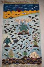 5.9 FT Handwoven Egyptian Kilim Rug Wall Hanging Tapestry Fish Birds Sea Sunset