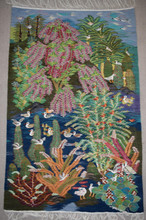 Flowering Garden with Ducks — handwoven Egyptian wool tapestry, 6 ft