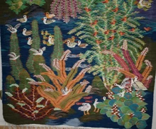 6 FT Handwoven Egyptian Kilim Rug Wall Hanging Tapestry Garden Ducks Birds Pink